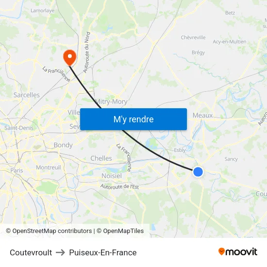 Coutevroult to Puiseux-En-France map