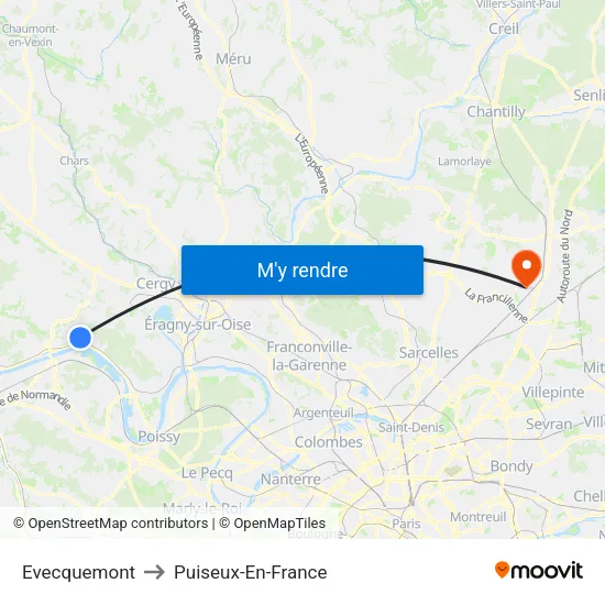 Evecquemont to Puiseux-En-France map