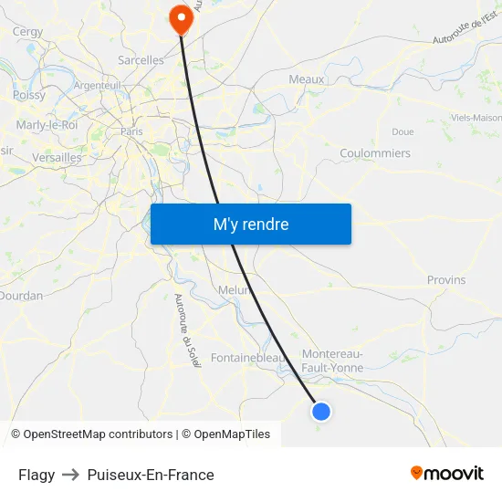 Flagy to Puiseux-En-France map