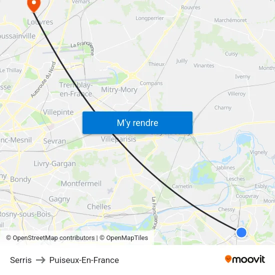 Serris to Puiseux-En-France map