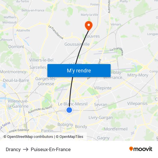 Drancy to Puiseux-En-France map