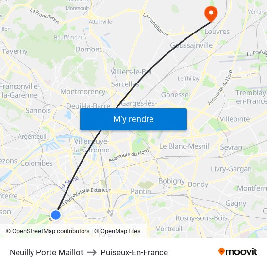 Neuilly Porte Maillot to Puiseux-En-France map