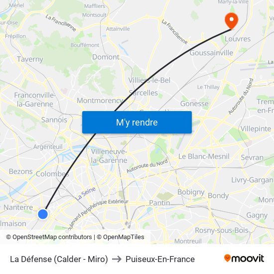 La Défense (Calder - Miro) to Puiseux-En-France map