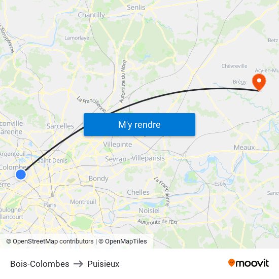 Bois-Colombes to Puisieux map