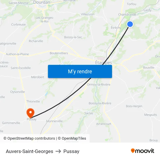 Auvers-Saint-Georges to Pussay map