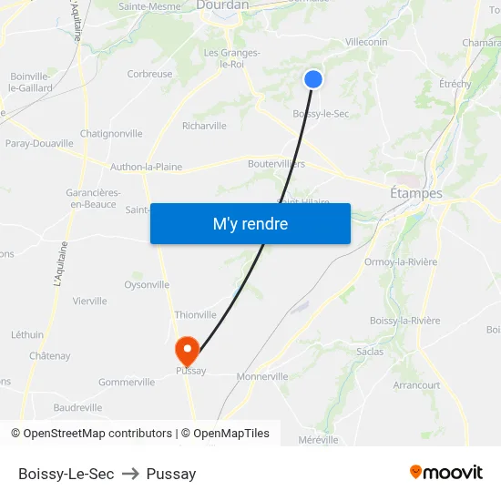 Boissy-Le-Sec to Pussay map