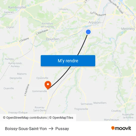 Boissy-Sous-Saint-Yon to Pussay map