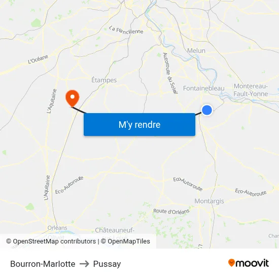 Bourron-Marlotte to Pussay map