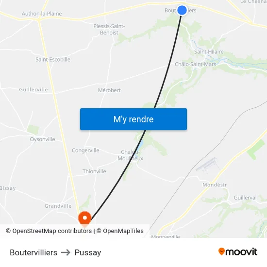 Boutervilliers to Pussay map