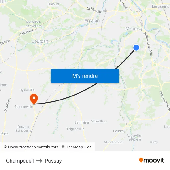 Champcueil to Pussay map