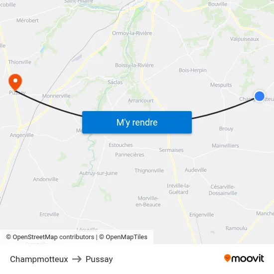 Champmotteux to Pussay map