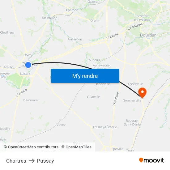 Chartres to Pussay map