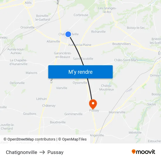 Chatignonville to Pussay map