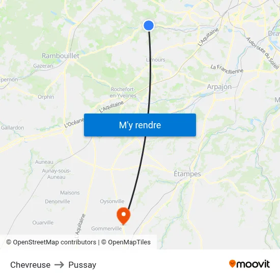 Chevreuse to Pussay map