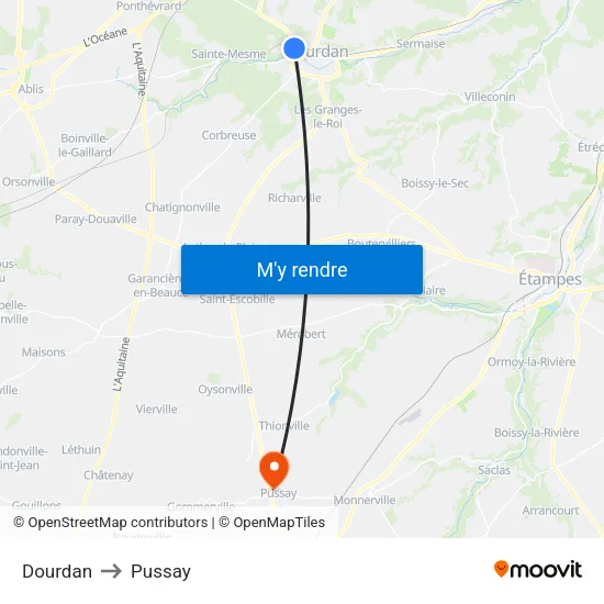 Dourdan to Pussay map