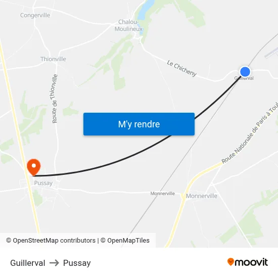 Guillerval to Pussay map