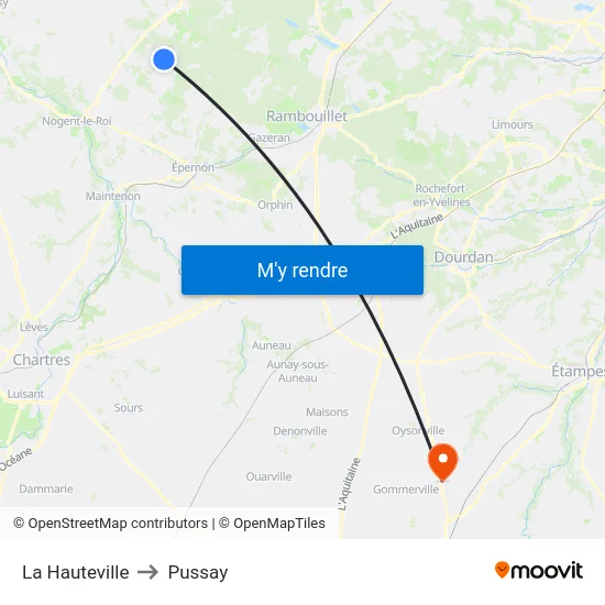 La Hauteville to Pussay map