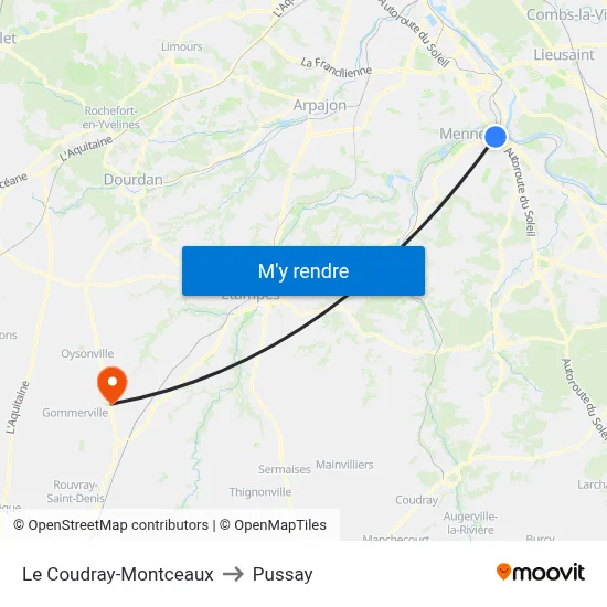 Le Coudray-Montceaux to Pussay map