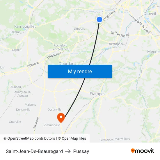 Saint-Jean-De-Beauregard to Pussay map