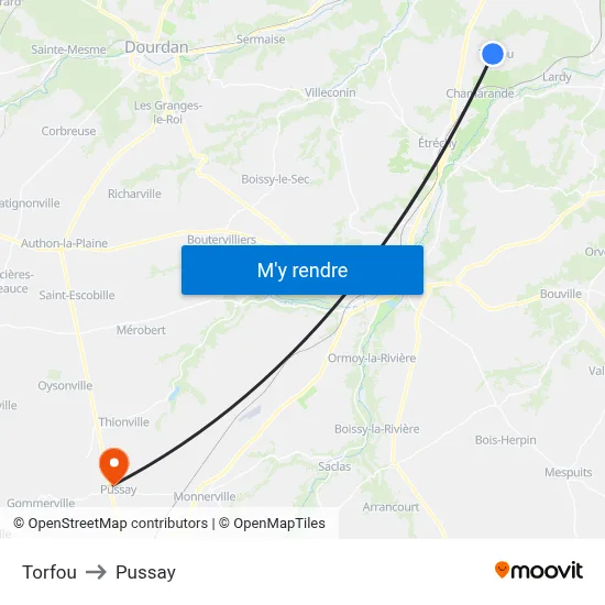 Torfou to Pussay map