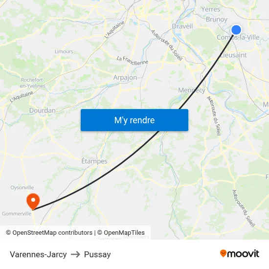Varennes-Jarcy to Pussay map