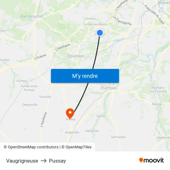 Vaugrigneuse to Pussay map