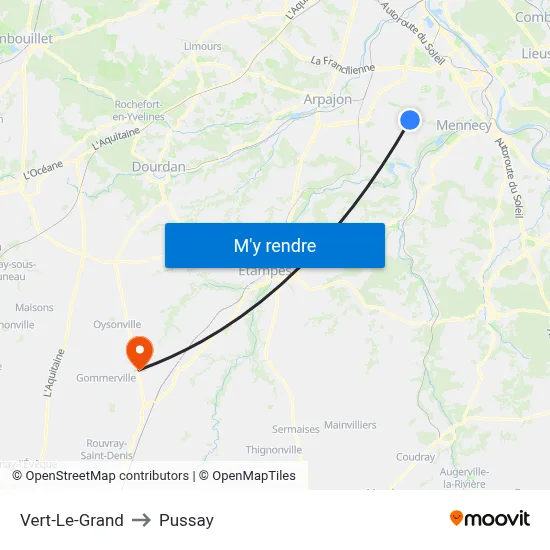 Vert-Le-Grand to Pussay map