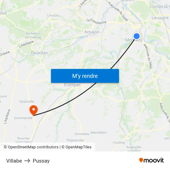 Villabe to Pussay map
