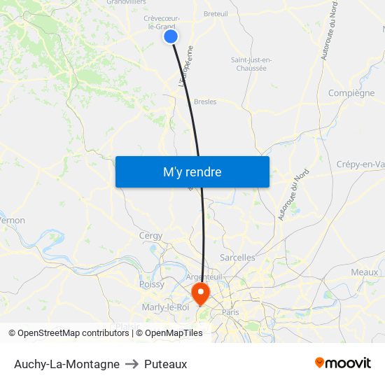Auchy-La-Montagne to Puteaux map