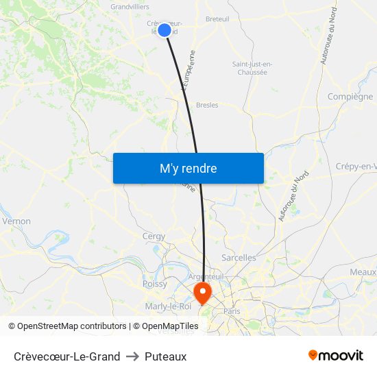 Crèvecœur-Le-Grand to Puteaux map
