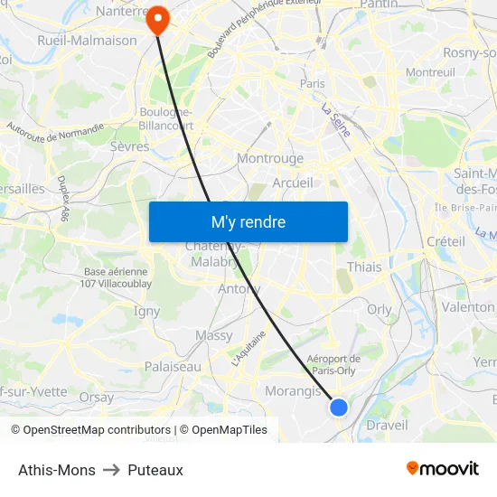 Athis-Mons to Puteaux map