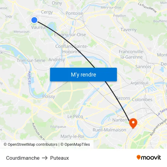 Courdimanche to Puteaux map