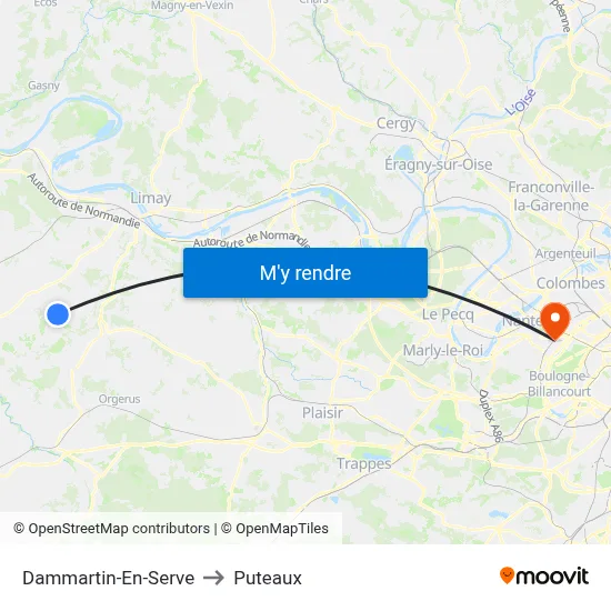 Dammartin-En-Serve to Puteaux map