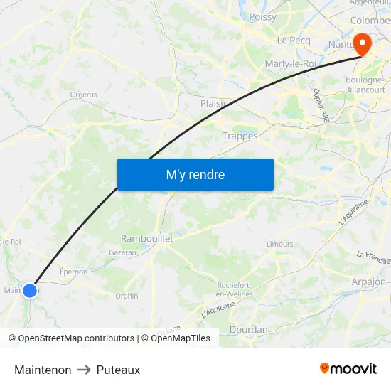 Maintenon to Puteaux map