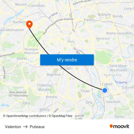 Valenton to Puteaux map