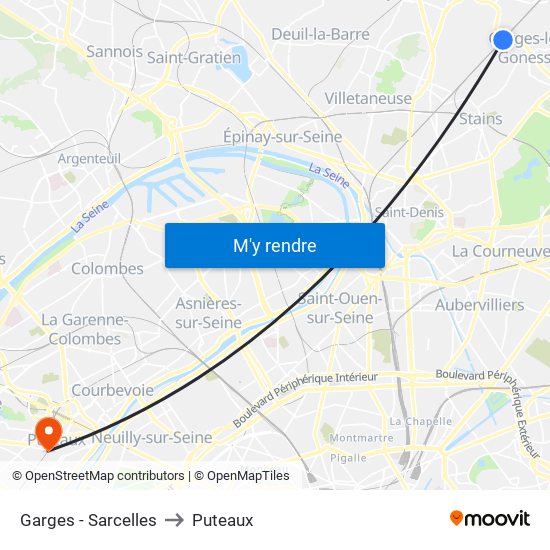 Garges - Sarcelles to Puteaux map