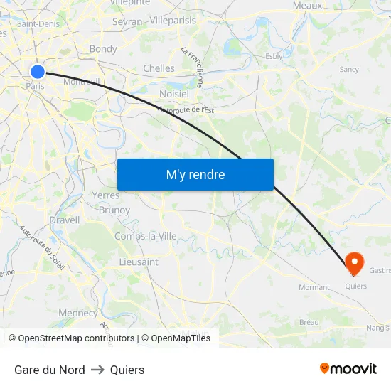 Gare du Nord to Quiers map