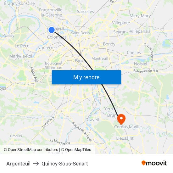 Argenteuil to Quincy-Sous-Senart map