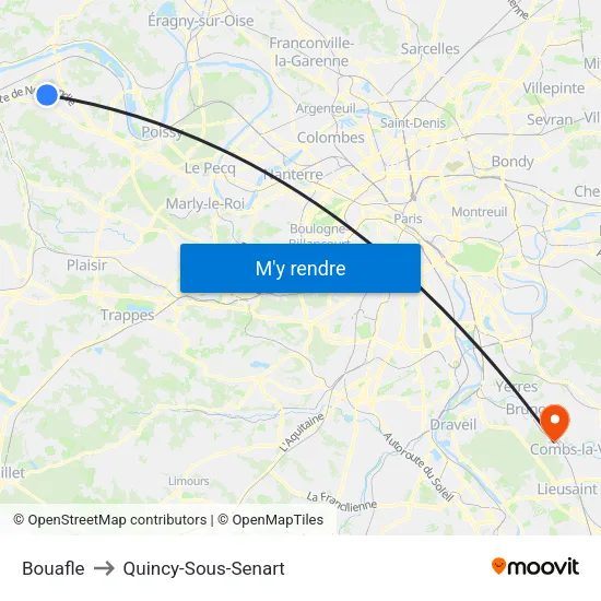 Bouafle to Quincy-Sous-Senart map
