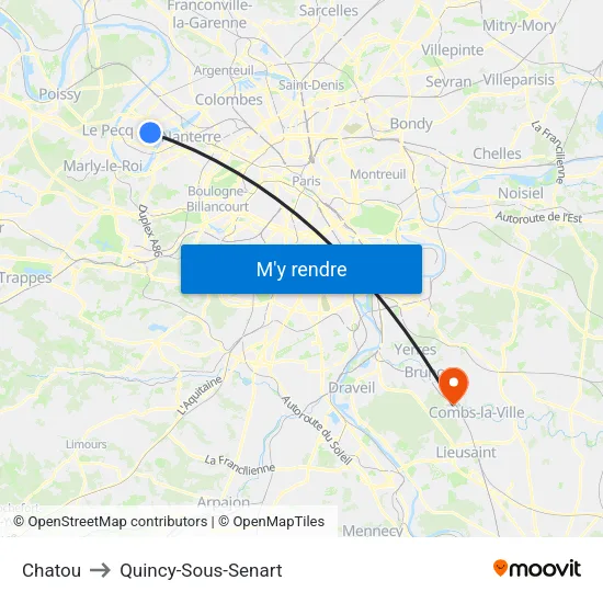 Chatou to Quincy-Sous-Senart map