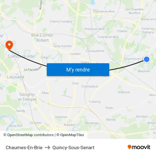 Chaumes-En-Brie to Quincy-Sous-Senart map