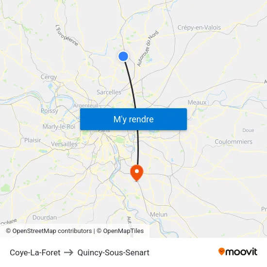 Coye-La-Foret to Quincy-Sous-Senart map