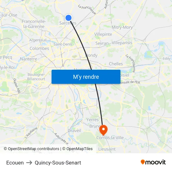 Ecouen to Quincy-Sous-Senart map