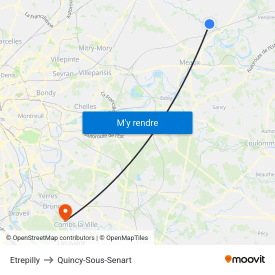 Etrepilly to Quincy-Sous-Senart map