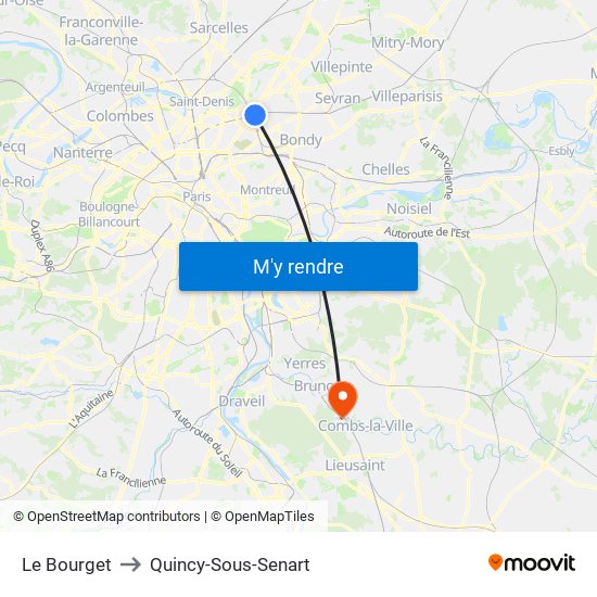 Le Bourget to Quincy-Sous-Senart map