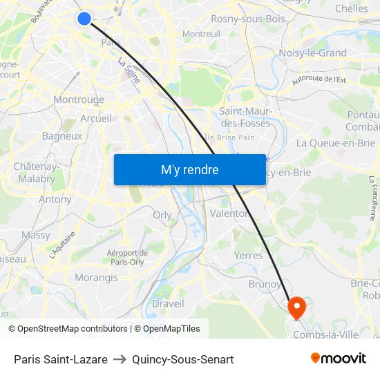 Paris Saint-Lazare to Quincy-Sous-Senart map