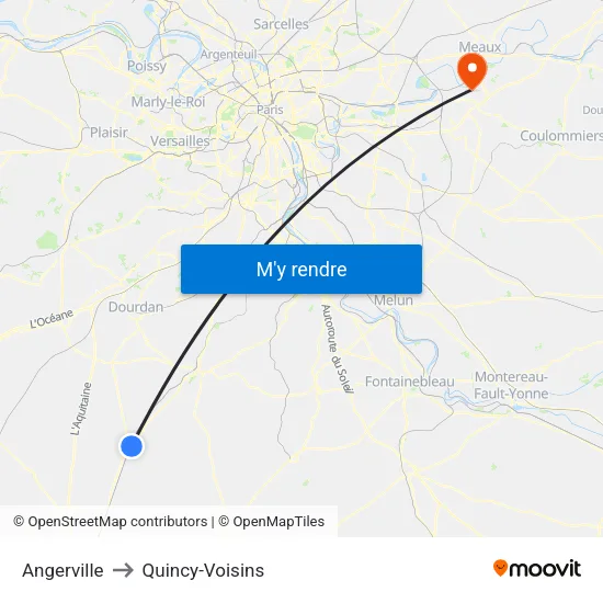 Angerville to Quincy-Voisins map