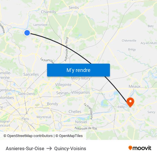 Asnieres-Sur-Oise to Quincy-Voisins map