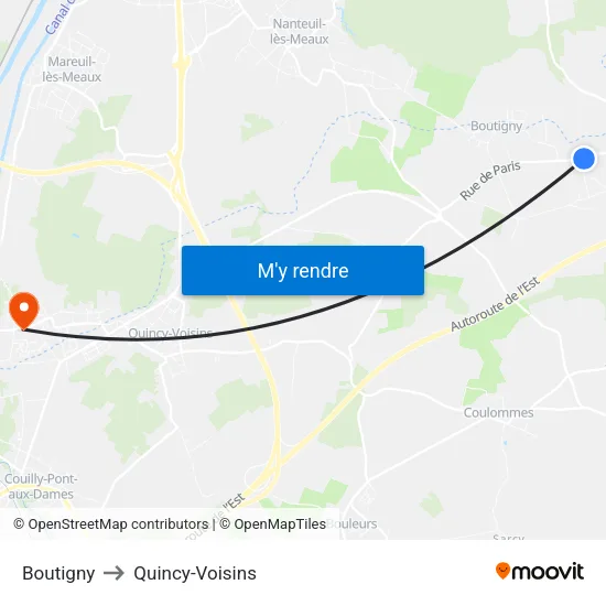 Boutigny to Quincy-Voisins map
