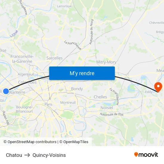 Chatou to Quincy-Voisins map